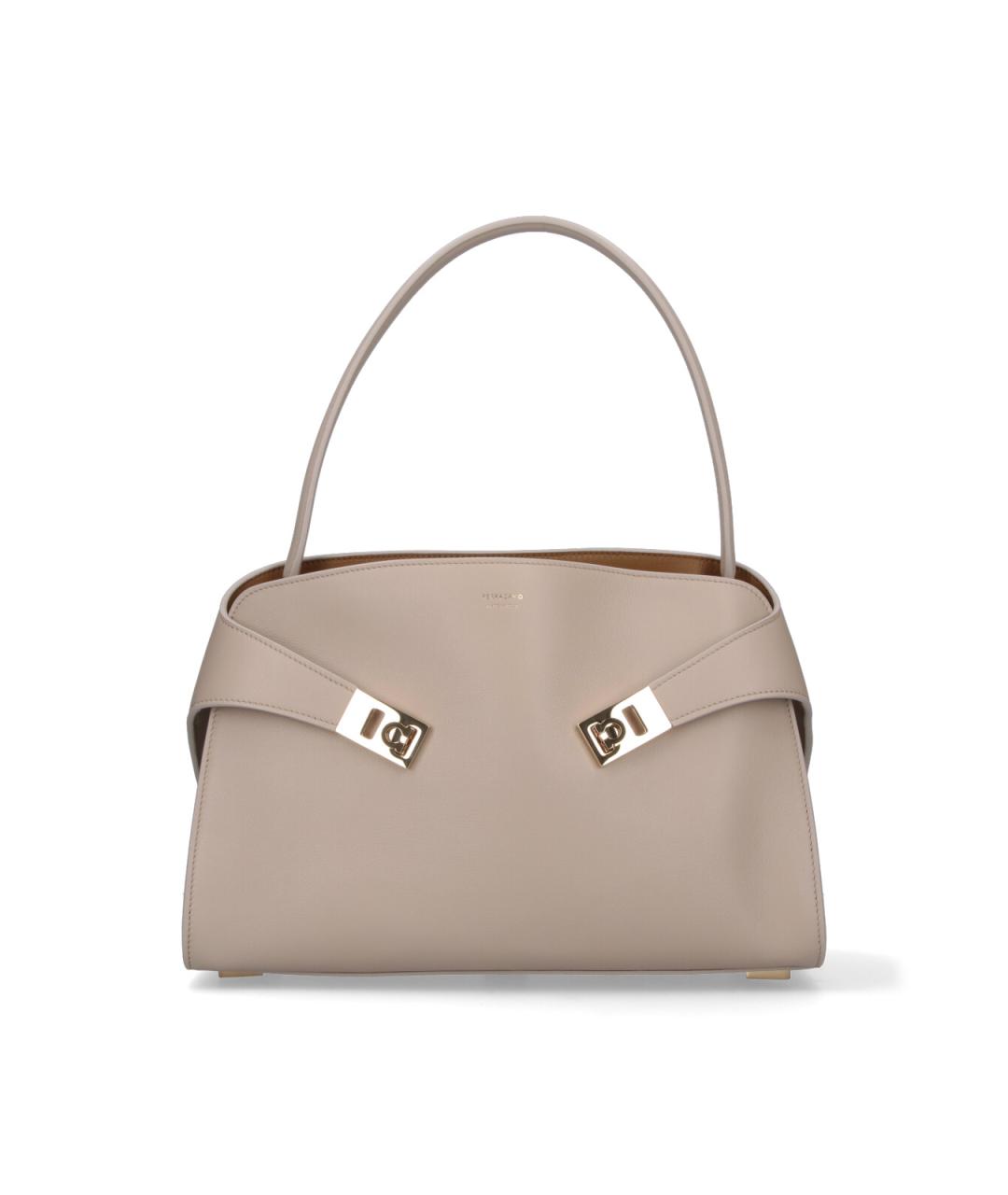 FERRAGAMO Бежевая кожаная сумка тоут, фото 1