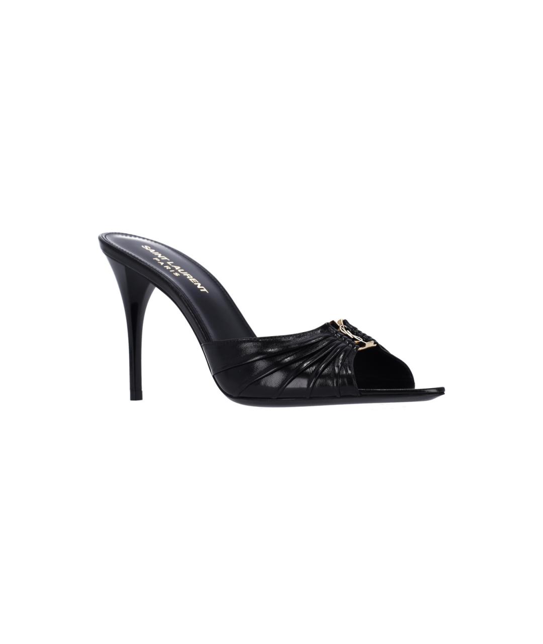 SAINT LAURENT Черные кожаные мюли, фото 2