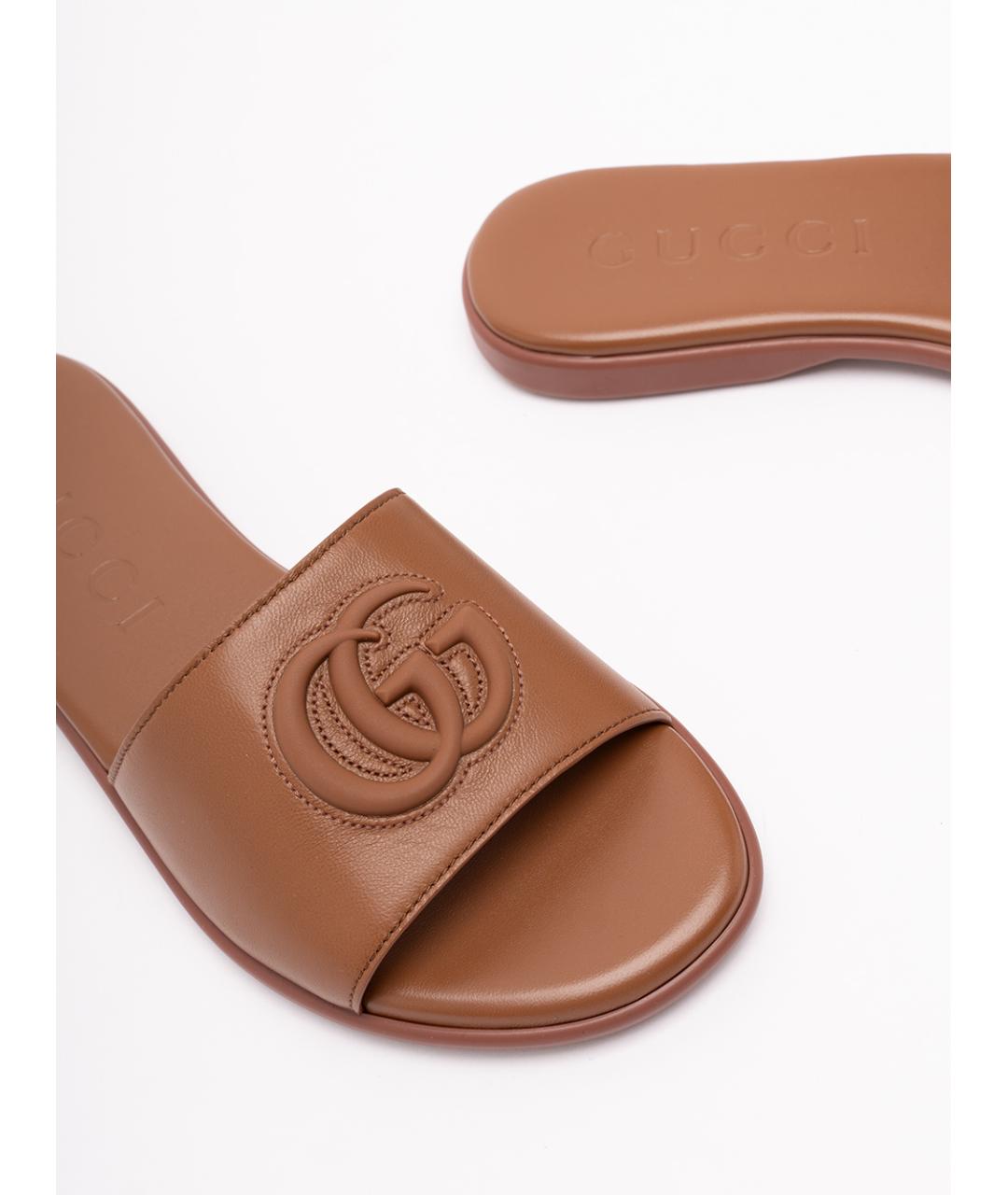 GUCCI Коричневые кожаные шлепанцы, фото 5