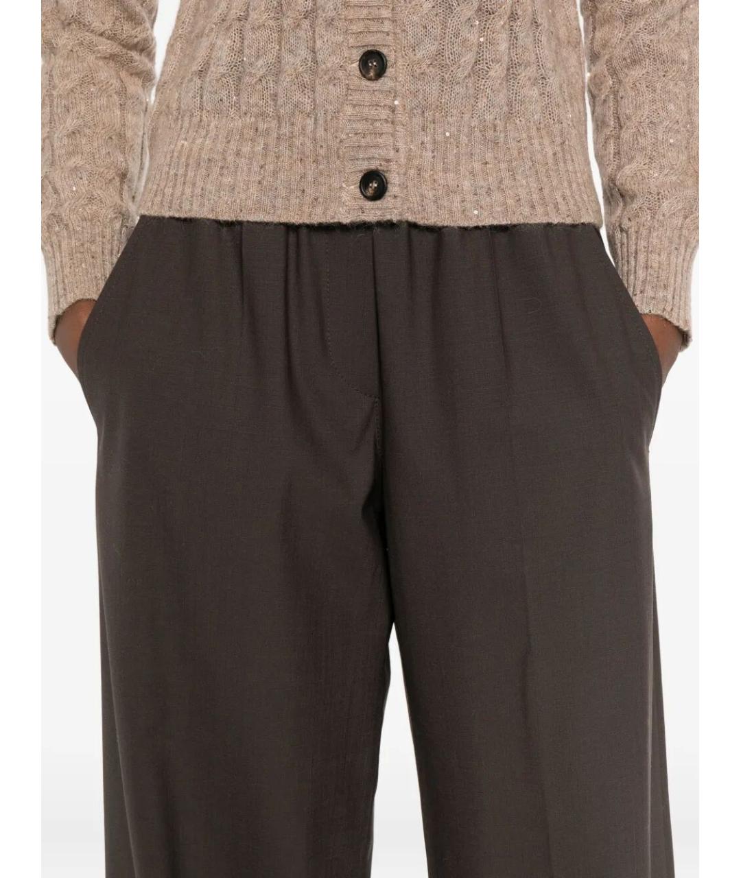 BRUNELLO CUCINELLI Коричневые шерстяные брюки широкие, фото 5