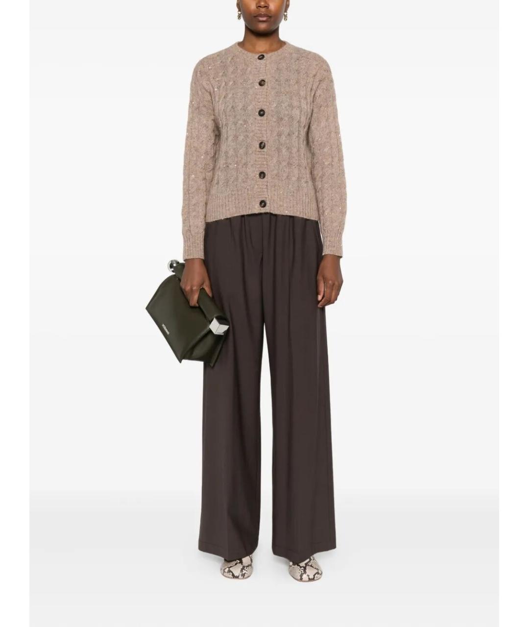 BRUNELLO CUCINELLI Коричневые шерстяные брюки широкие, фото 2