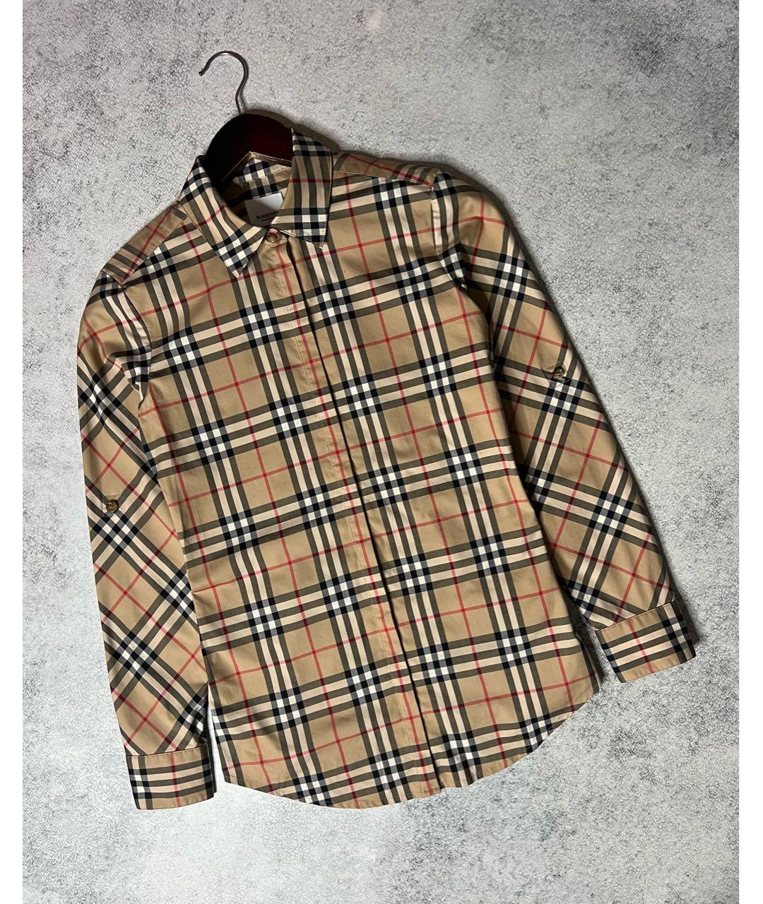 BURBERRY Коричневая хлопко-эластановая рубашка, фото 9