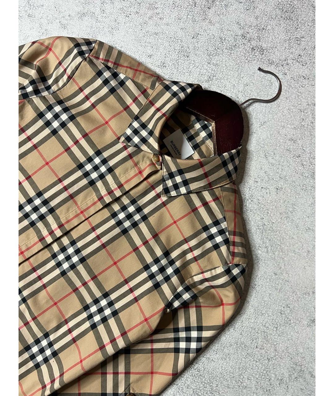 BURBERRY Коричневая хлопко-эластановая рубашка, фото 3