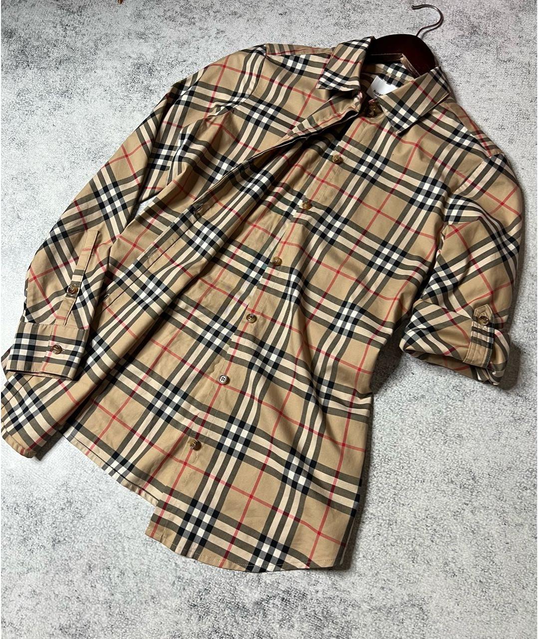 BURBERRY Коричневая хлопко-эластановая рубашка, фото 5