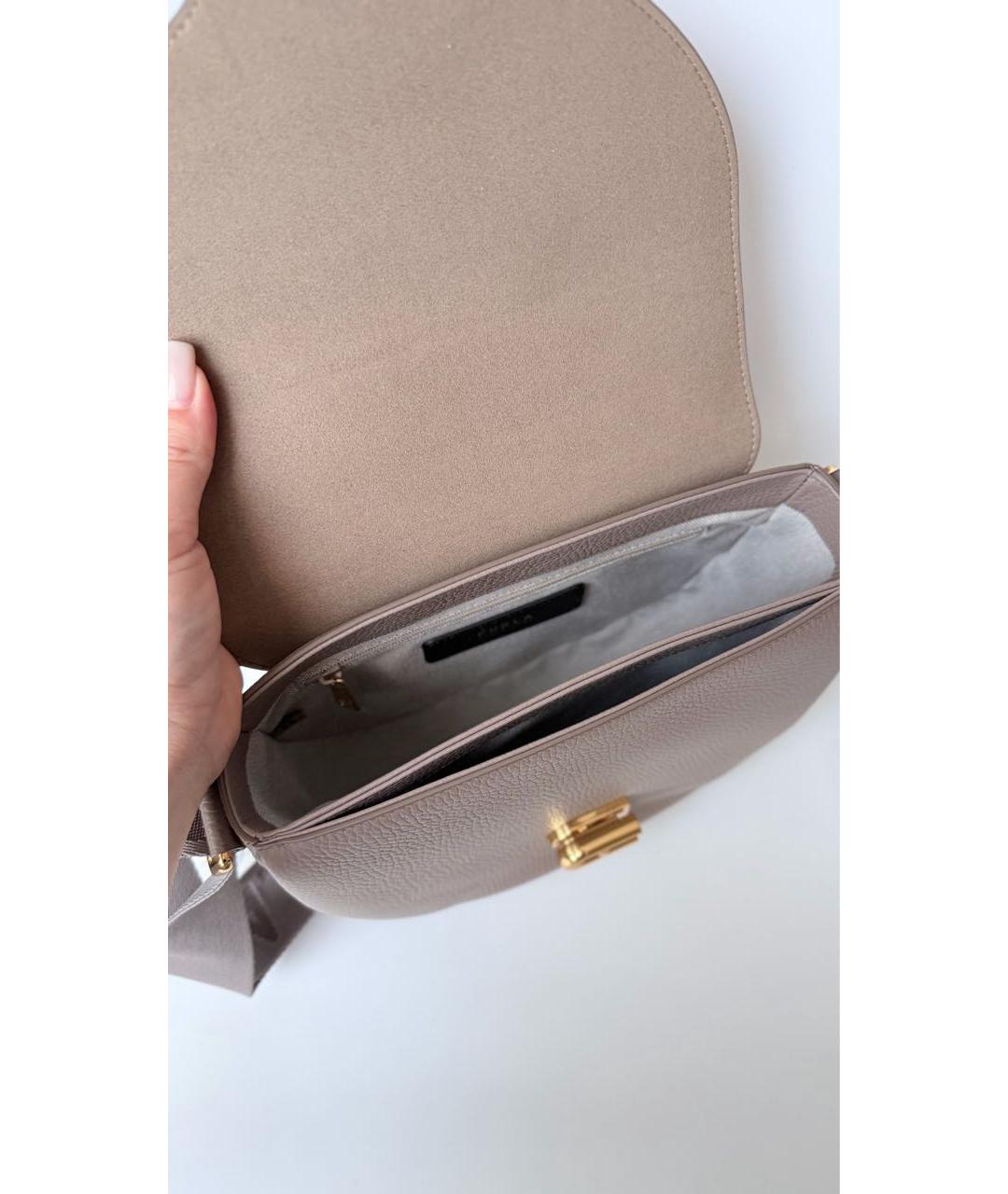 FURLA Бежевая кожаная сумка через плечо, фото 4