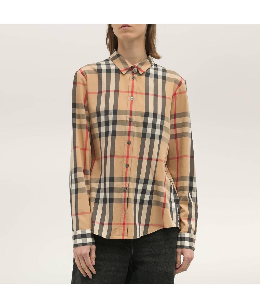 BURBERRY Коричневая хлопко-эластановая рубашка, фото 3