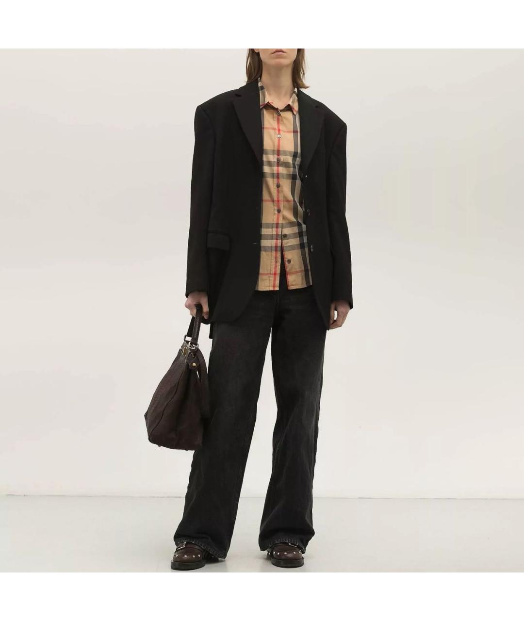 BURBERRY Коричневая хлопко-эластановая рубашка, фото 2