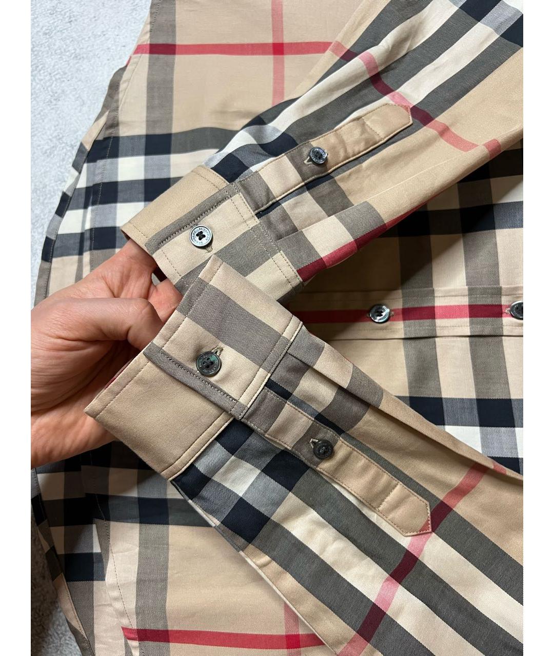 BURBERRY Коричневая хлопко-эластановая рубашка, фото 7