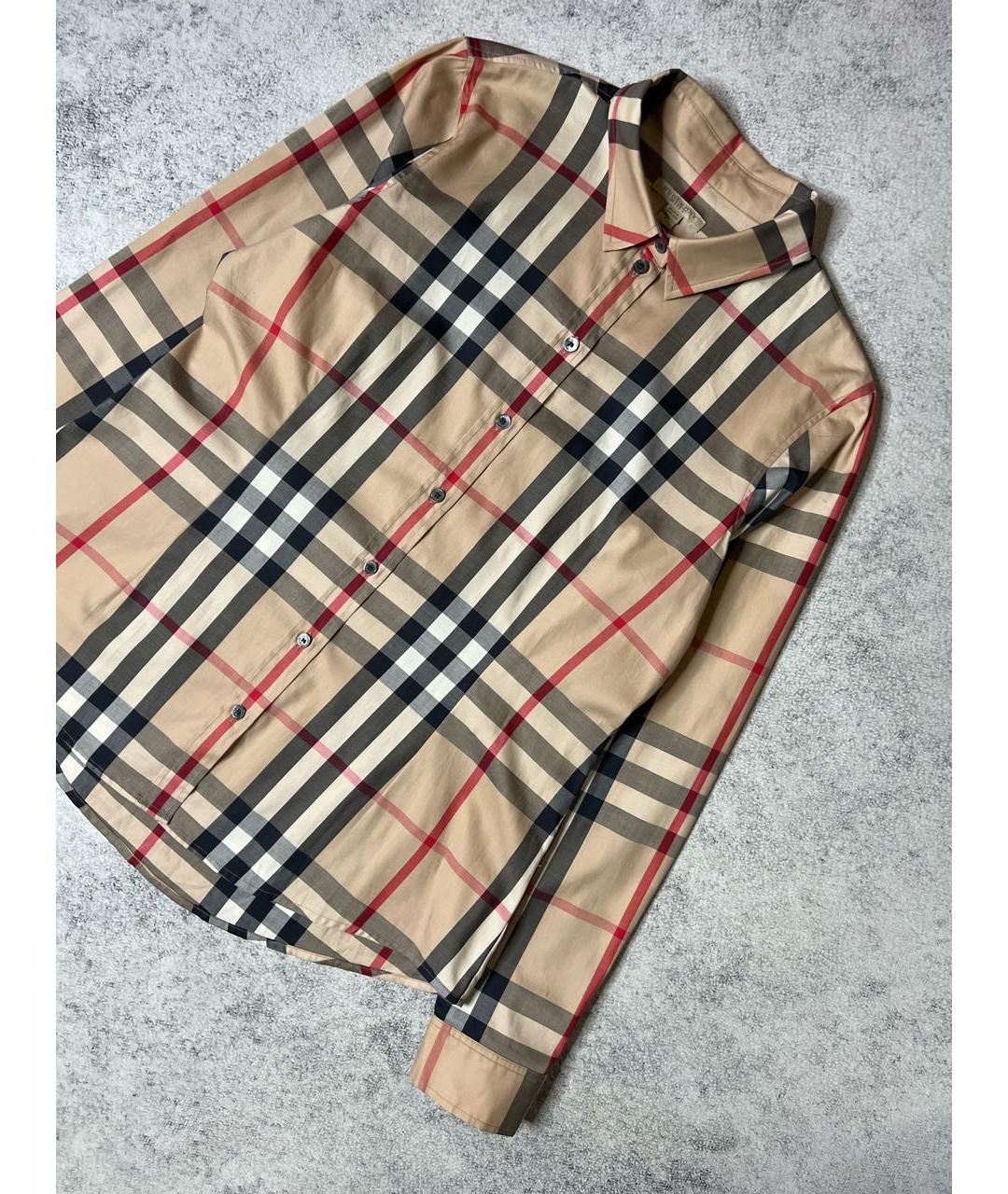 BURBERRY Коричневая хлопко-эластановая рубашка, фото 5