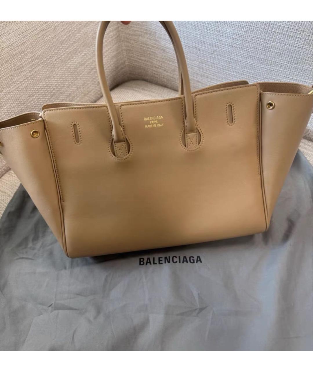 BALENCIAGA Бежевая кожаная сумка с короткими ручками, фото 3