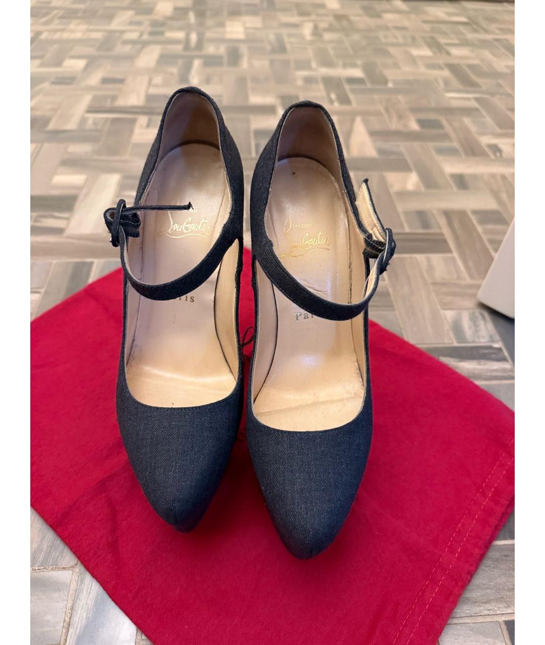 CHRISTIAN LOUBOUTIN Антрацитовые текстильные туфли, фото 2