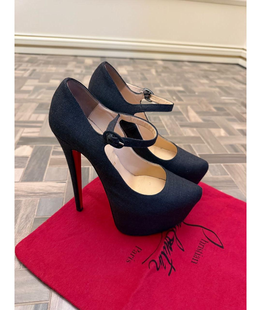 CHRISTIAN LOUBOUTIN Антрацитовые текстильные туфли, фото 6