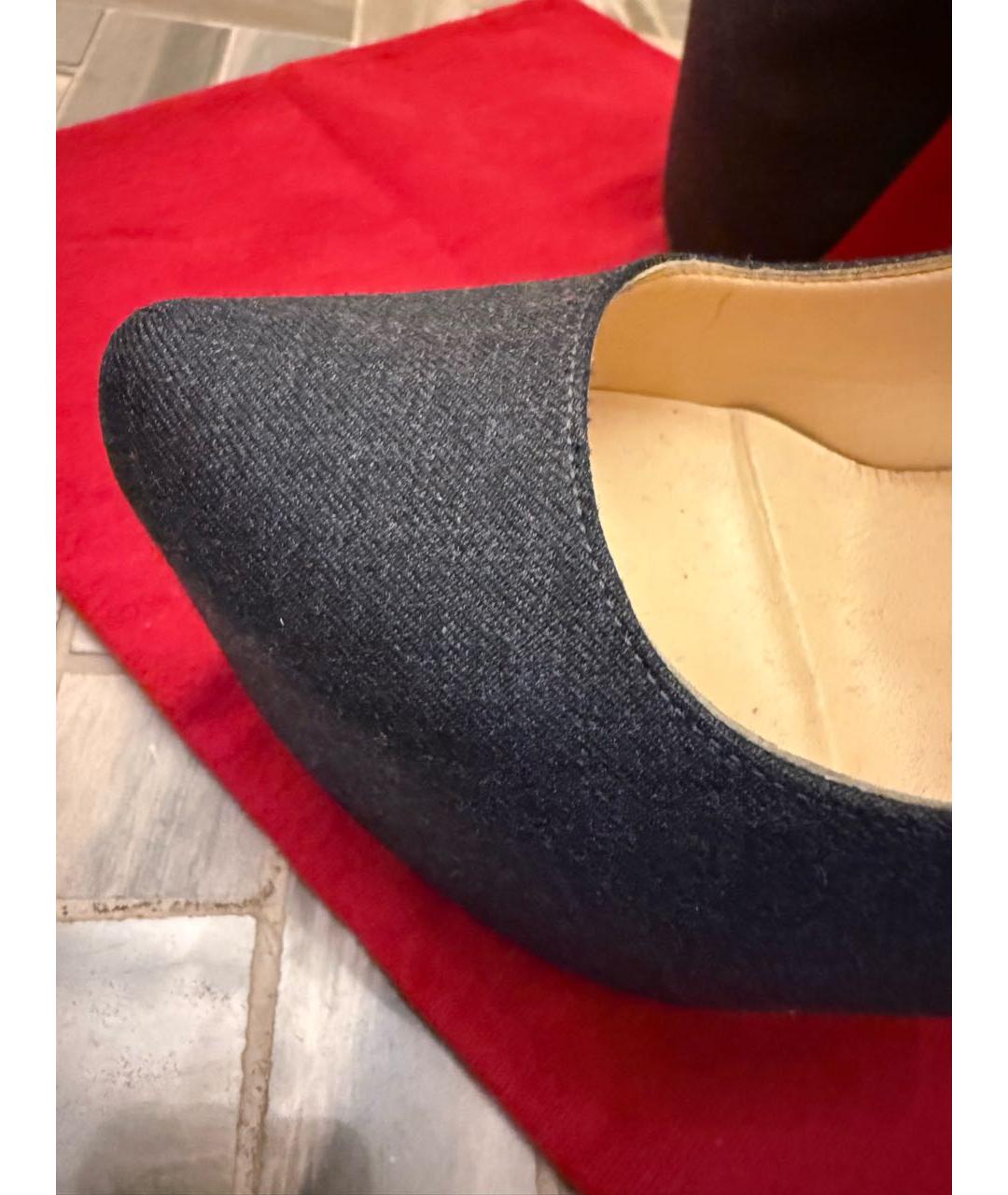CHRISTIAN LOUBOUTIN Антрацитовые текстильные туфли, фото 4