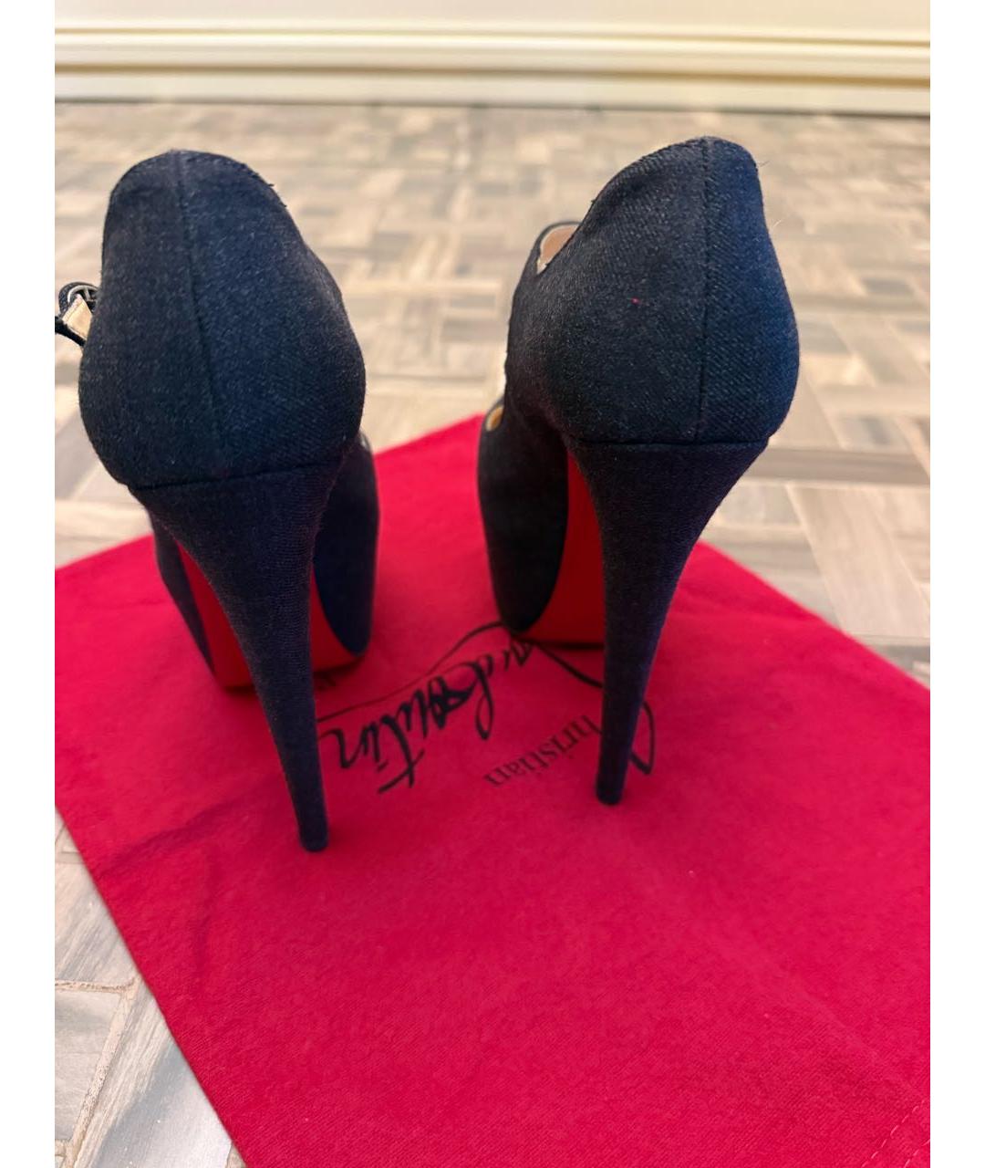 CHRISTIAN LOUBOUTIN Антрацитовые текстильные туфли, фото 3