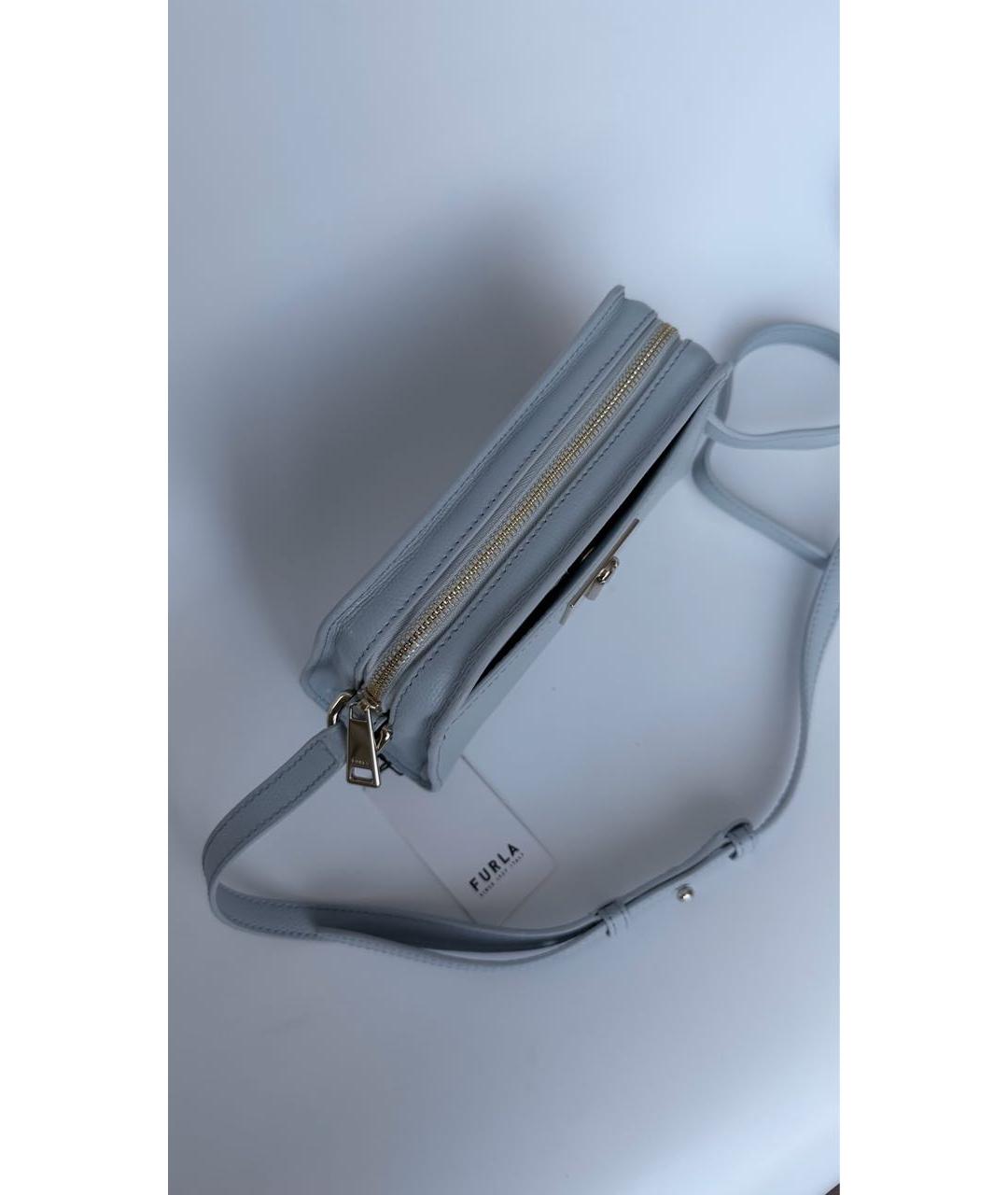 FURLA Голубая сумка через плечо из лакированной кожи, фото 7