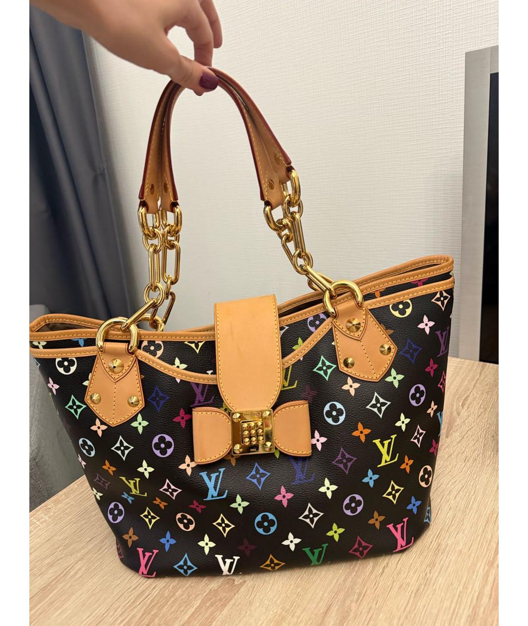 LOUIS VUITTON Черная кожаная сумка тоут, фото 9