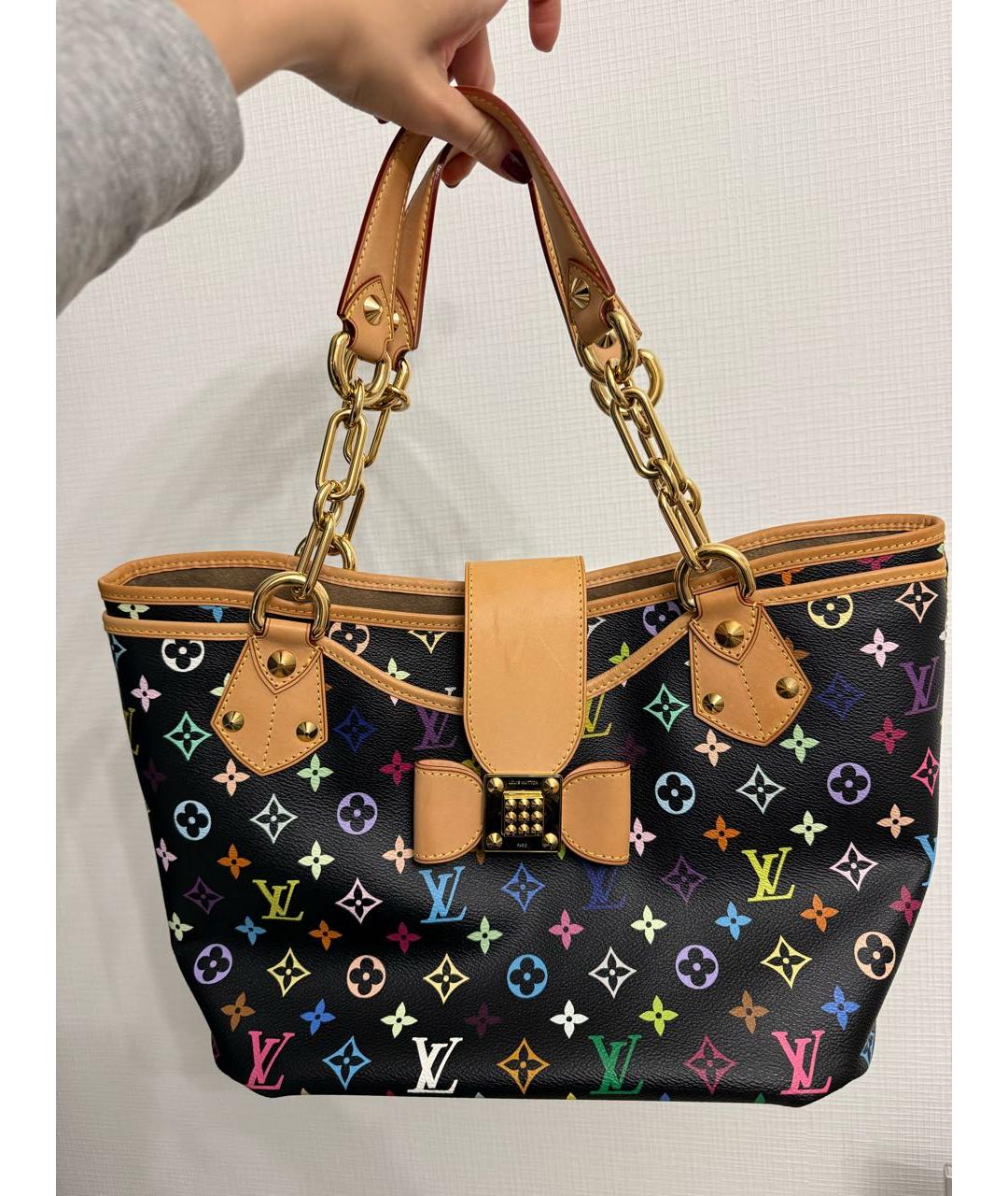 LOUIS VUITTON Черная кожаная сумка тоут, фото 6