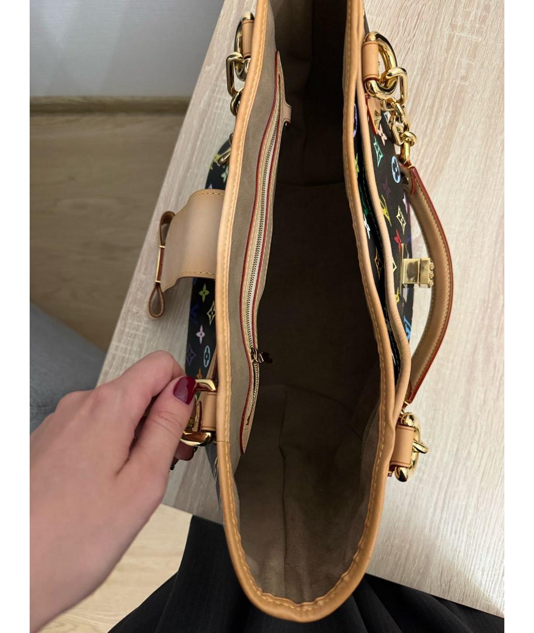 LOUIS VUITTON Черная кожаная сумка тоут, фото 4
