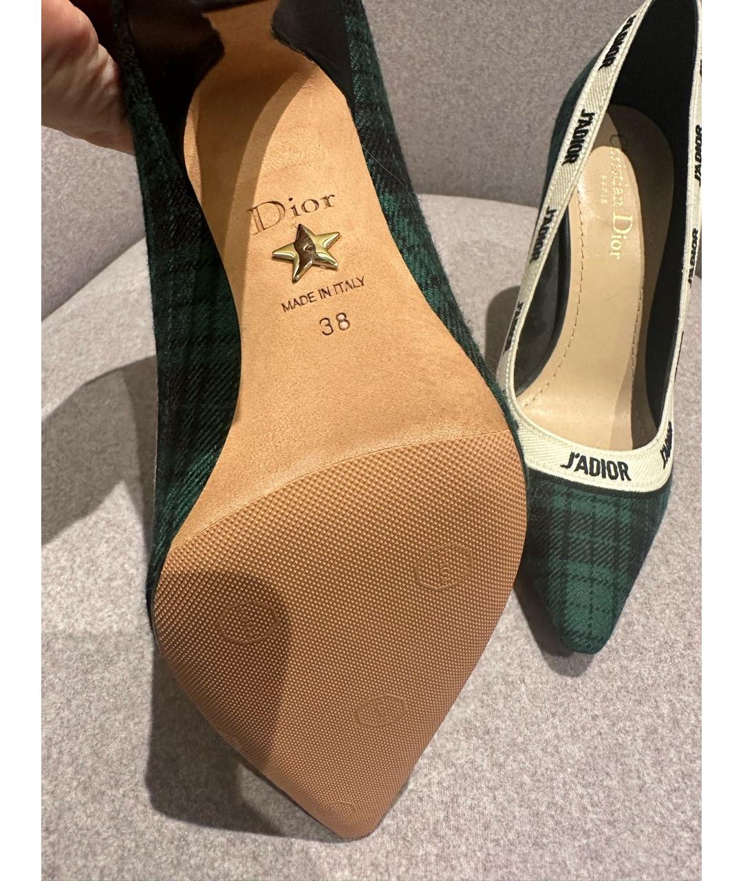 CHRISTIAN DIOR Зеленые текстильные лодочки на низком каблуке, фото 6