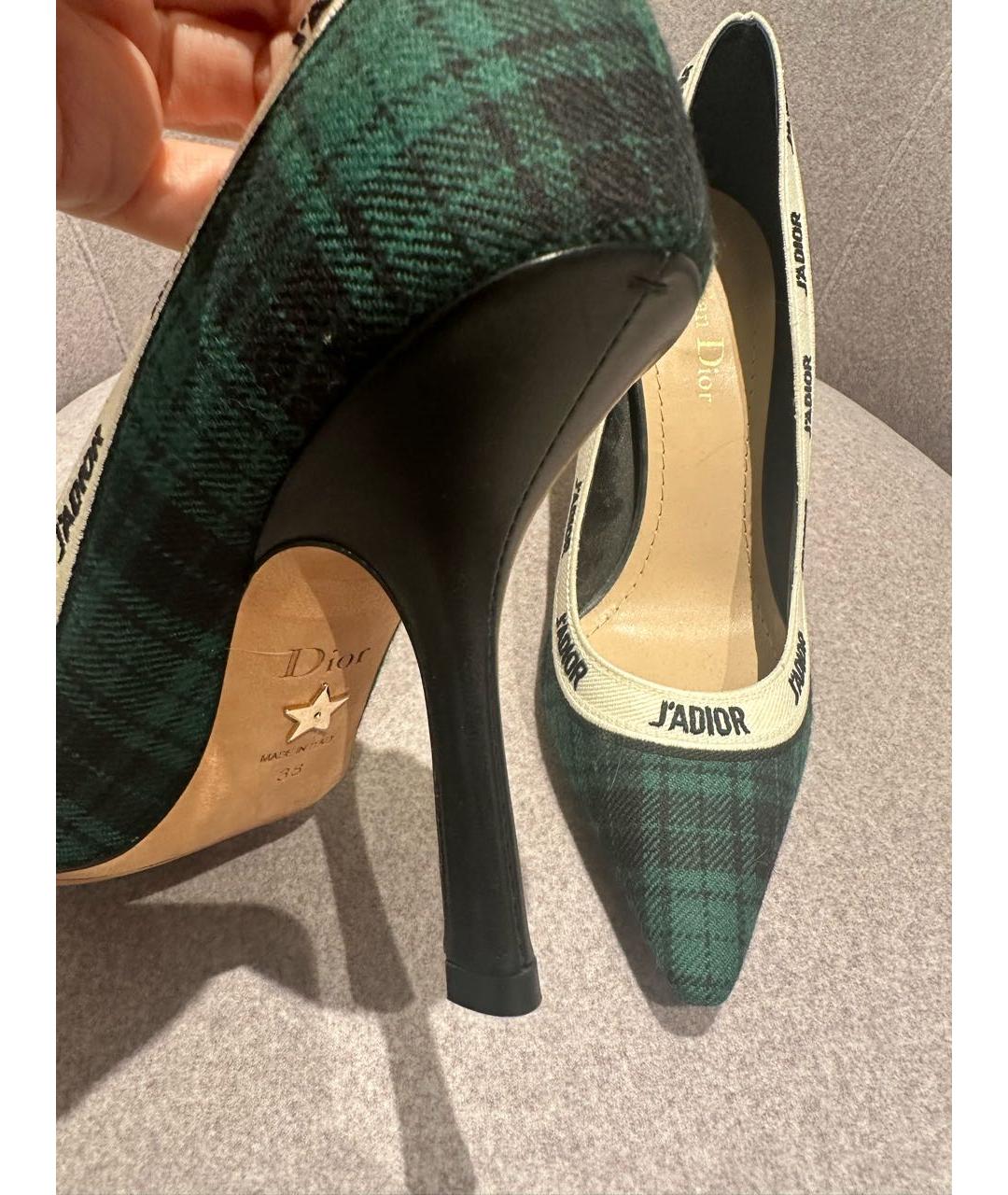 CHRISTIAN DIOR Зеленые текстильные лодочки на низком каблуке, фото 4