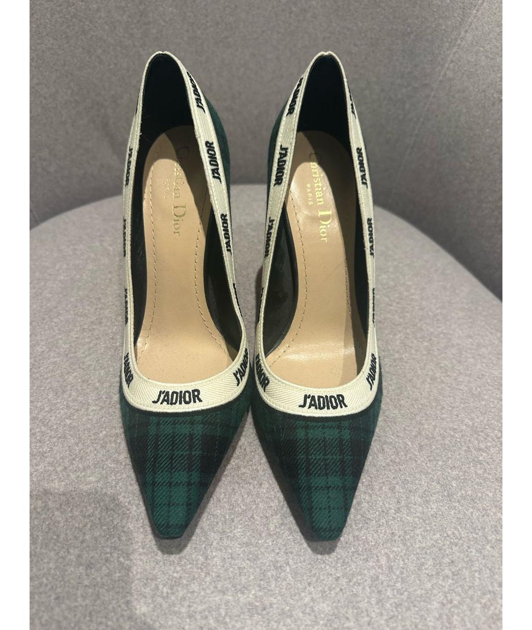 CHRISTIAN DIOR Зеленые текстильные лодочки на низком каблуке, фото 7