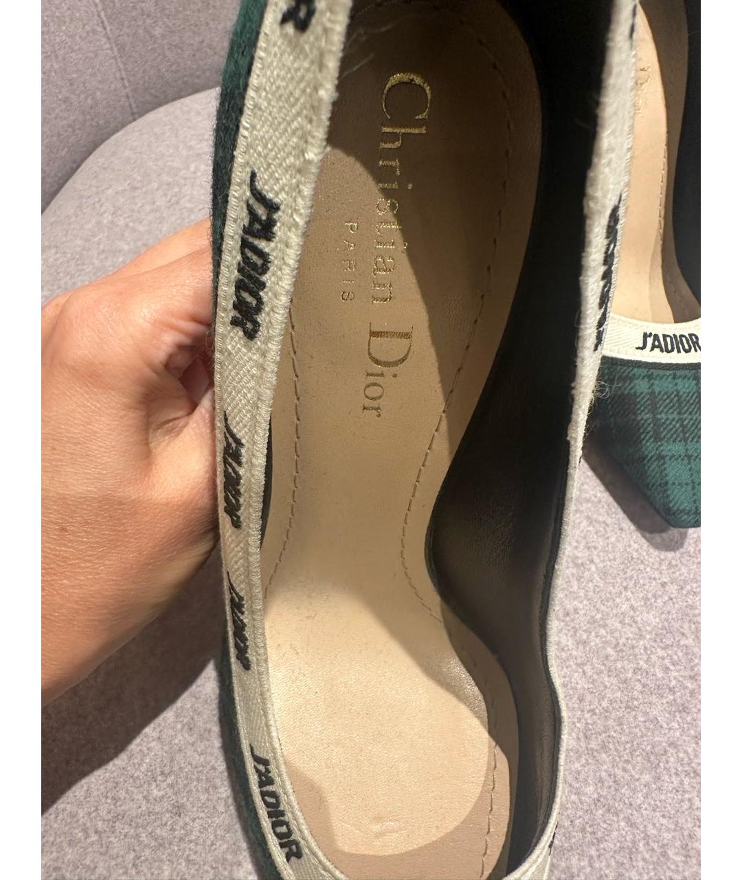 CHRISTIAN DIOR Зеленые текстильные лодочки на низком каблуке, фото 5