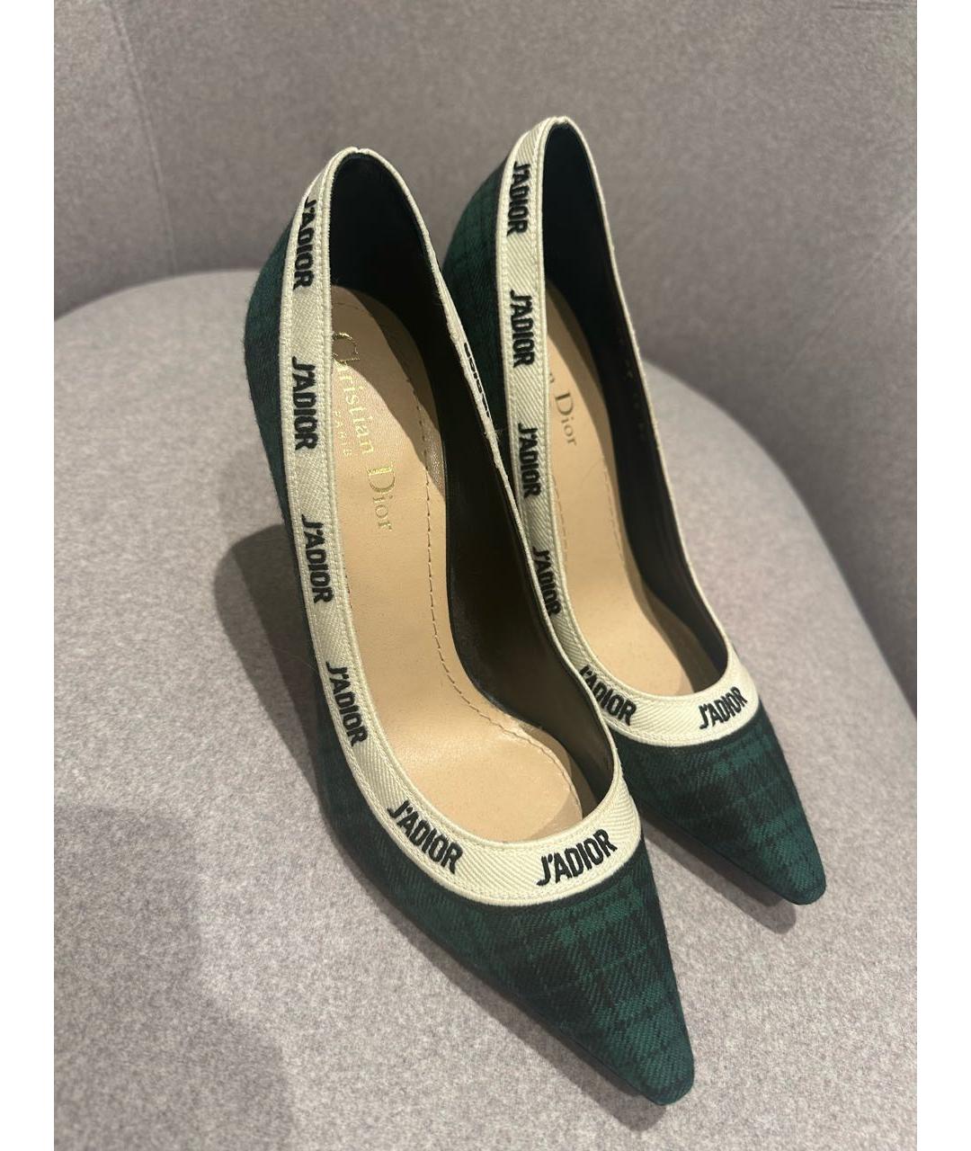 CHRISTIAN DIOR Зеленые текстильные лодочки на низком каблуке, фото 3