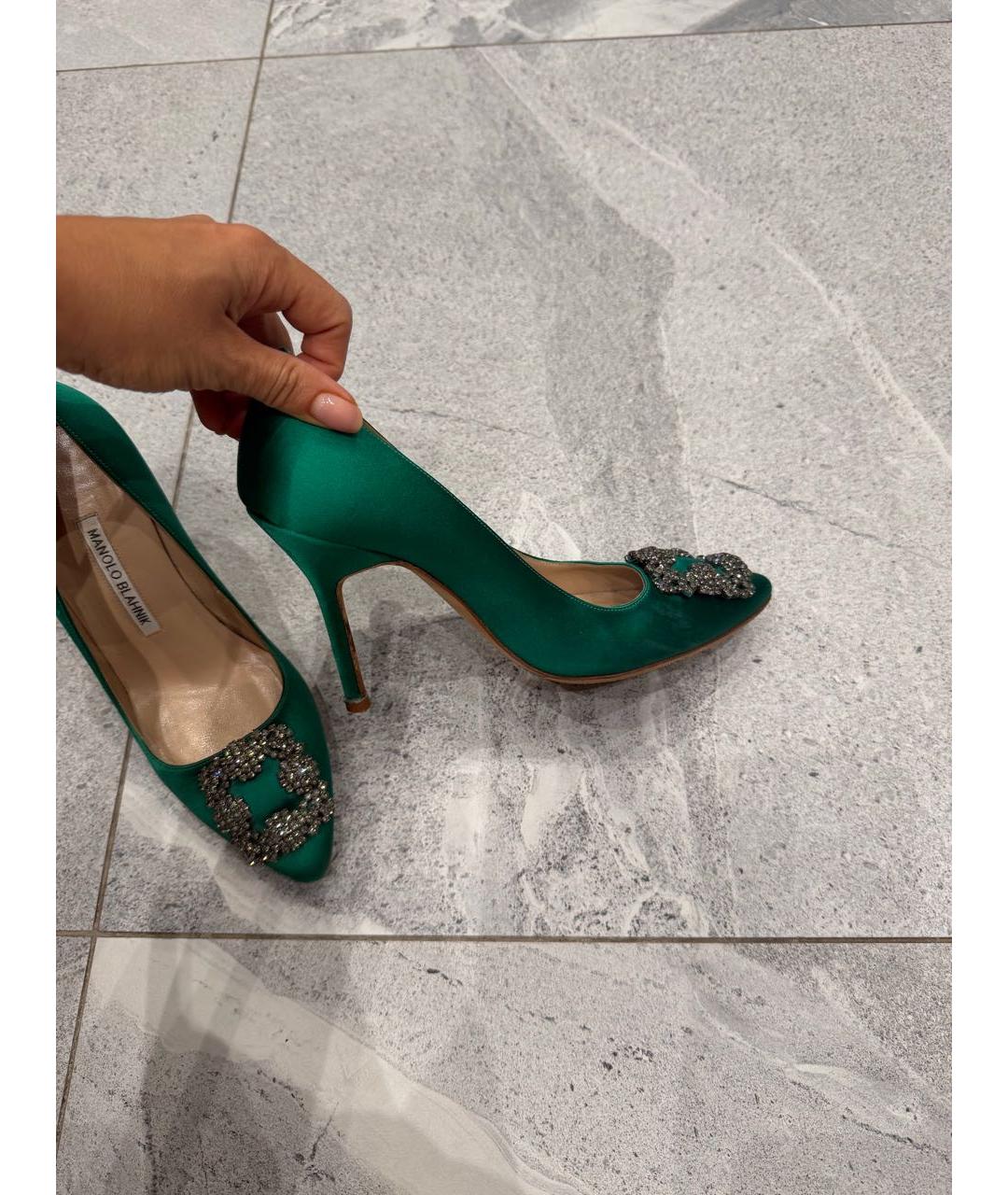 MANOLO BLAHNIK Бирюзовые текстильные туфли, фото 4