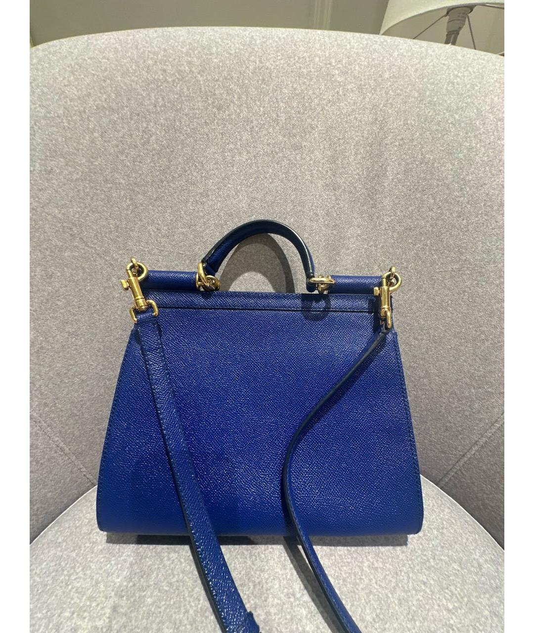DOLCE&GABBANA Синяя кожаная сумка с короткими ручками, фото 3