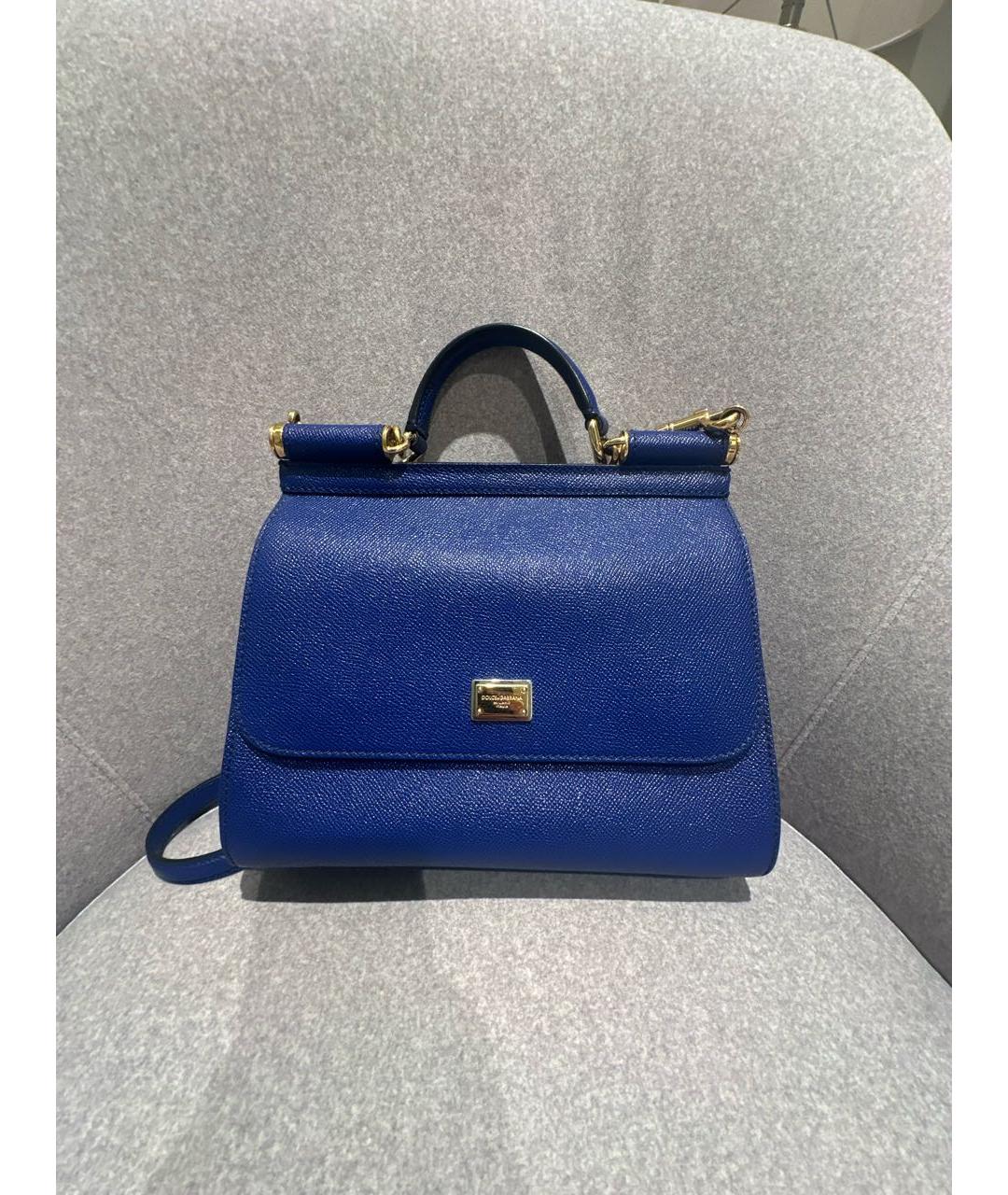 DOLCE&GABBANA Синяя кожаная сумка с короткими ручками, фото 6