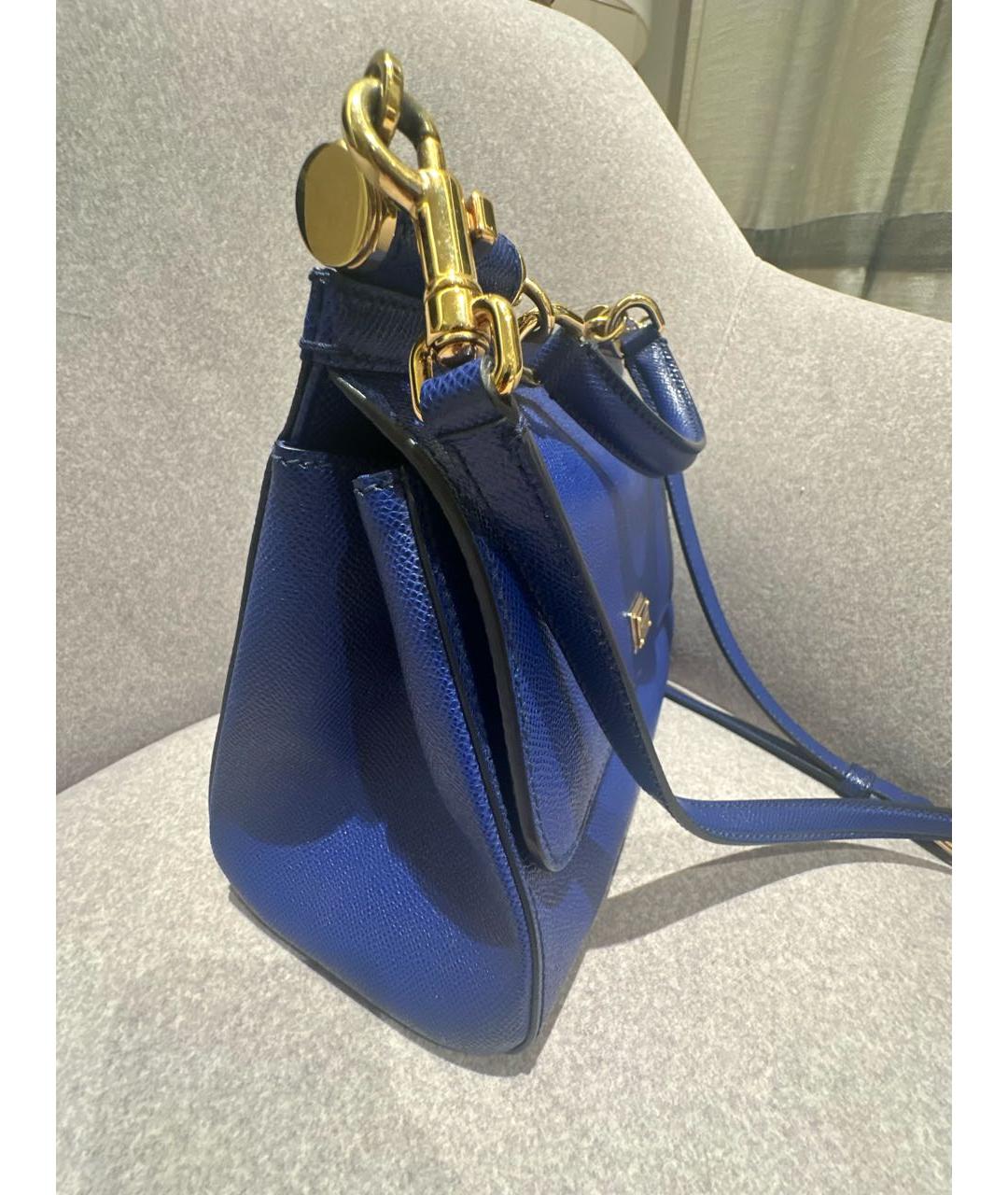 DOLCE&GABBANA Синяя кожаная сумка с короткими ручками, фото 2