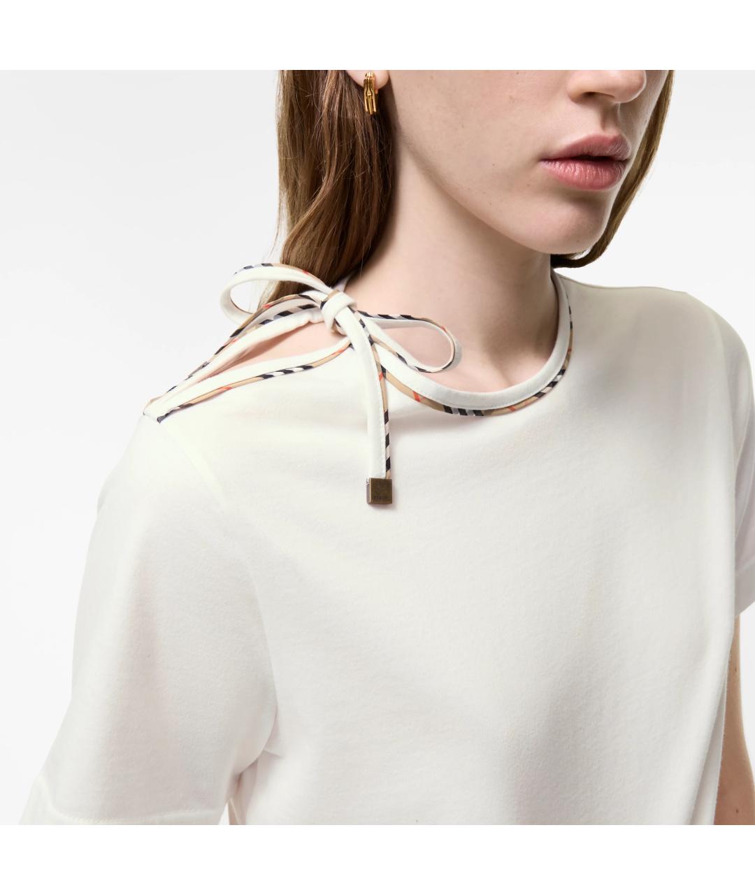 BURBERRY Белая хлопковая футболка, фото 4