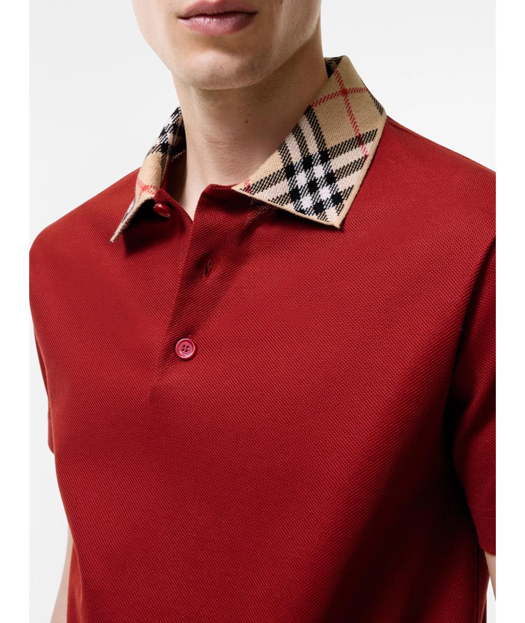 BURBERRY Красное хлопковое поло с коротким рукавом, фото 4