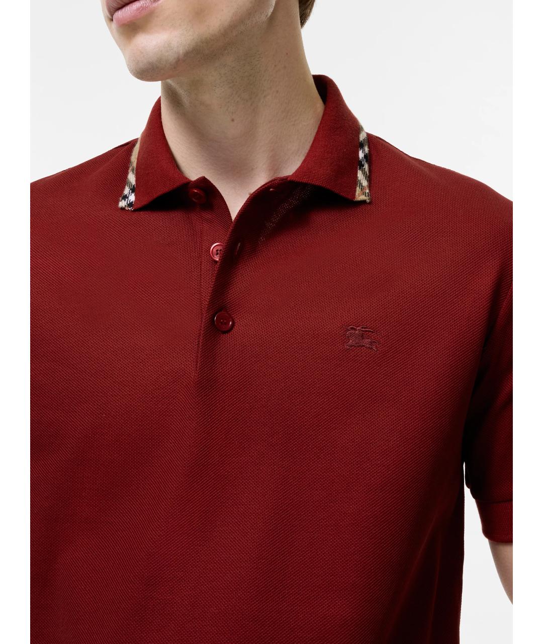 BURBERRY Бордовое хлопковое поло с коротким рукавом, фото 3
