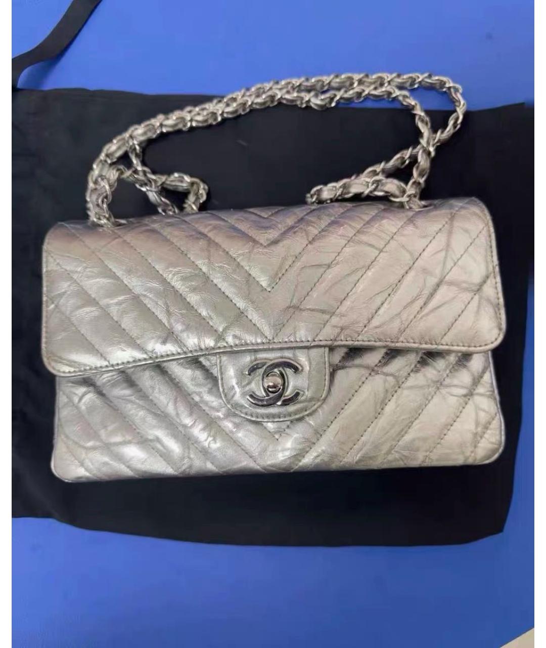 CHANEL Серебряная кожаная сумка через плечо, фото 2