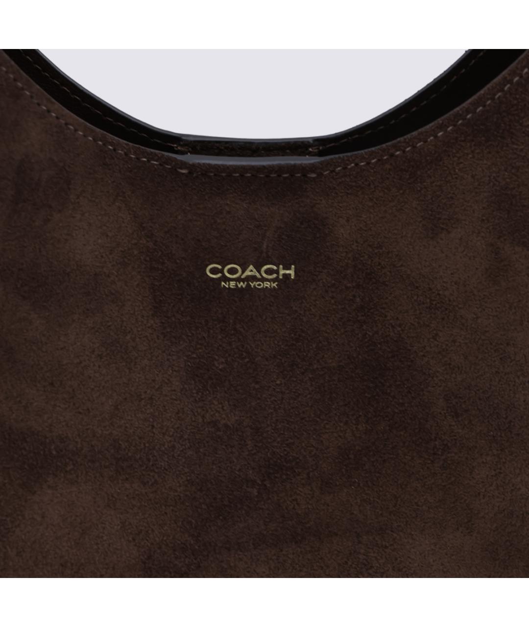 COACH Коричневая замшевая сумка с короткими ручками, фото 4