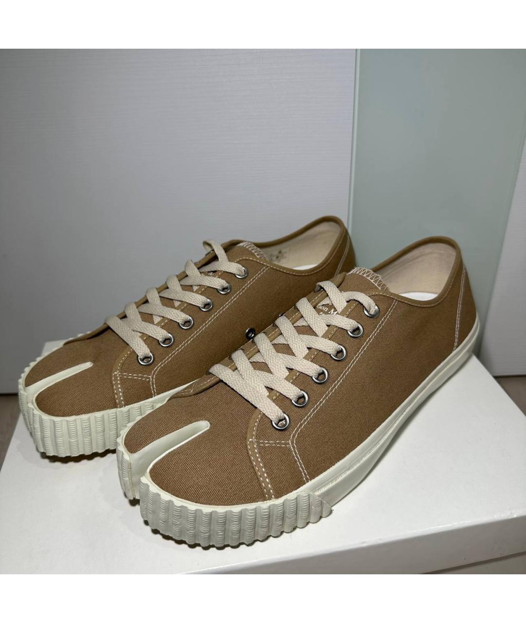 MAISON MARGIELA Бежевые текстильные низкие кроссовки / кеды, фото 2