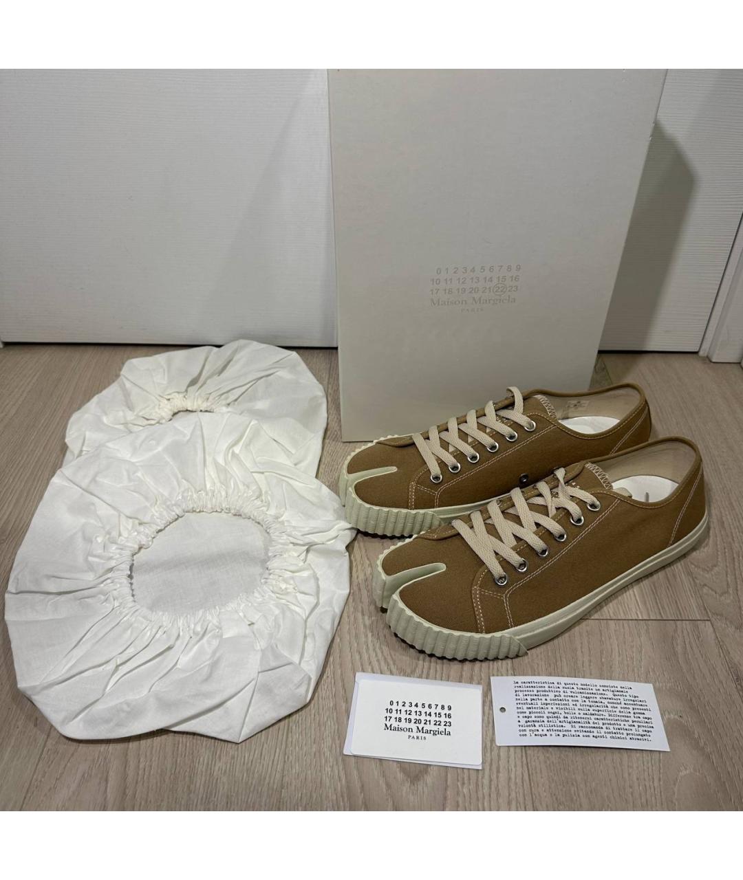 MAISON MARGIELA Бежевые текстильные низкие кроссовки / кеды, фото 4
