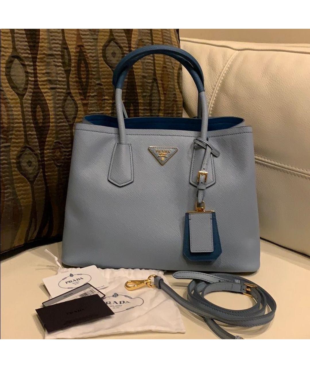 PRADA Голубая кожаная сумка тоут, фото 6