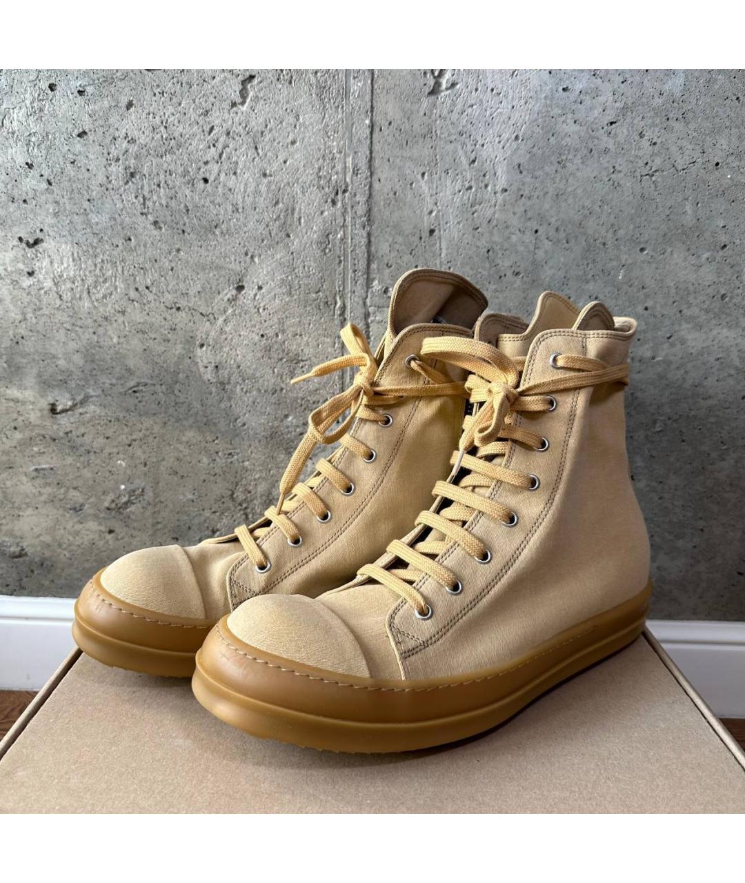 RICK OWENS DRKSHDW Бежевые текстильные высокие кроссовки / кеды, фото 2