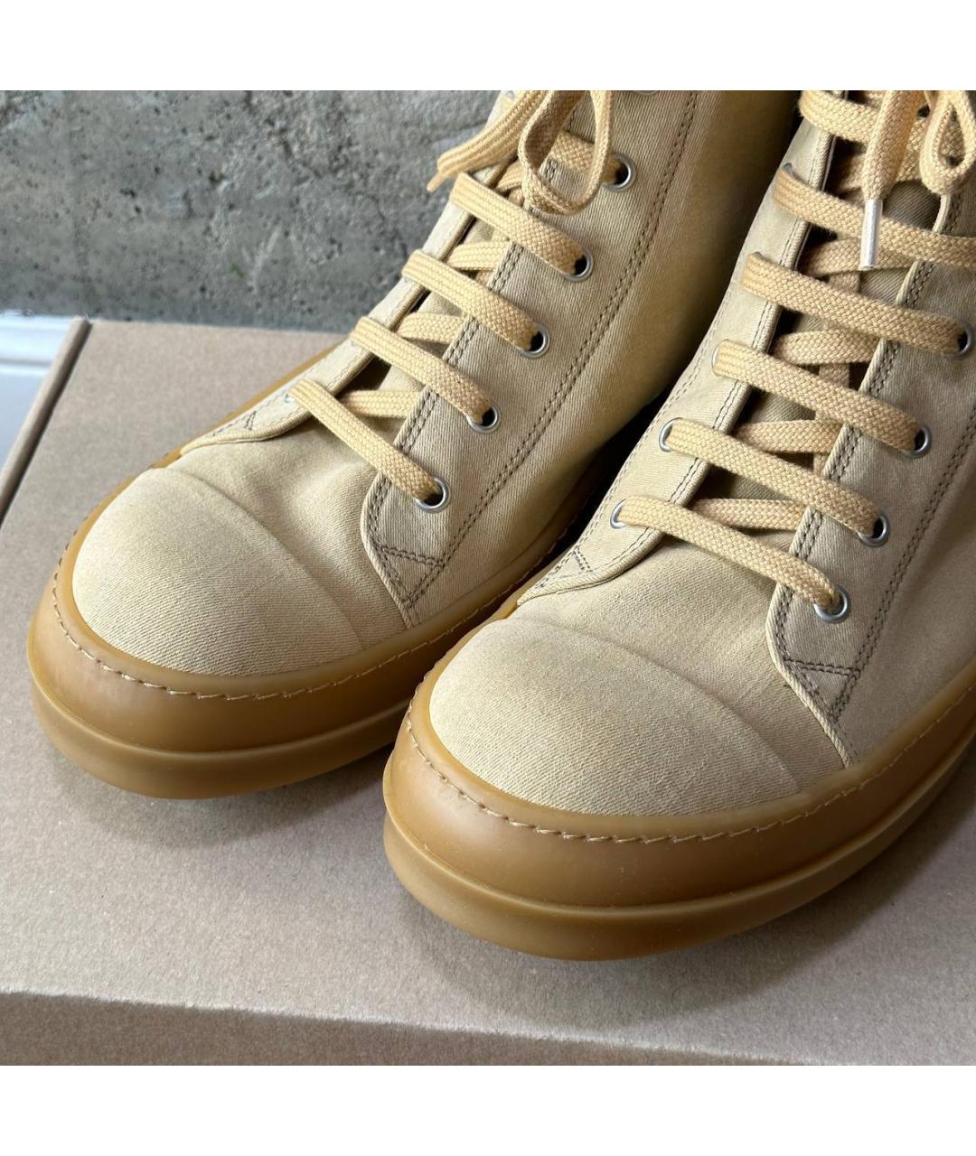 RICK OWENS DRKSHDW Бежевые текстильные высокие кроссовки / кеды, фото 6