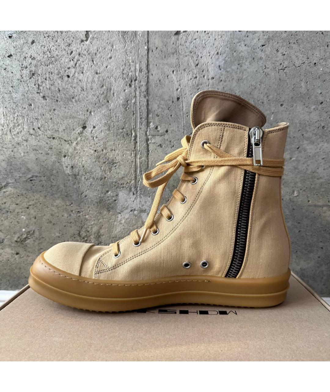 RICK OWENS DRKSHDW Бежевые текстильные высокие кроссовки / кеды, фото 3