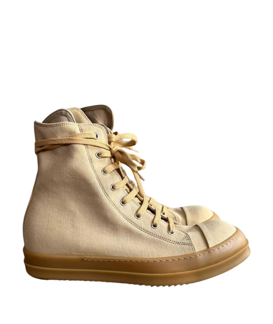 RICK OWENS DRKSHDW Бежевые текстильные высокие кроссовки / кеды, фото 1