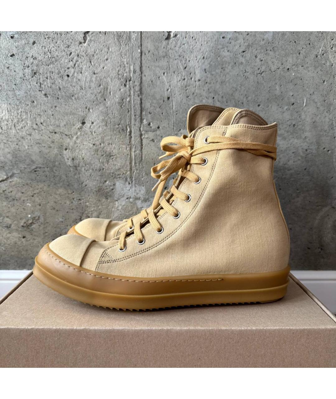 RICK OWENS DRKSHDW Бежевые текстильные высокие кроссовки / кеды, фото 10