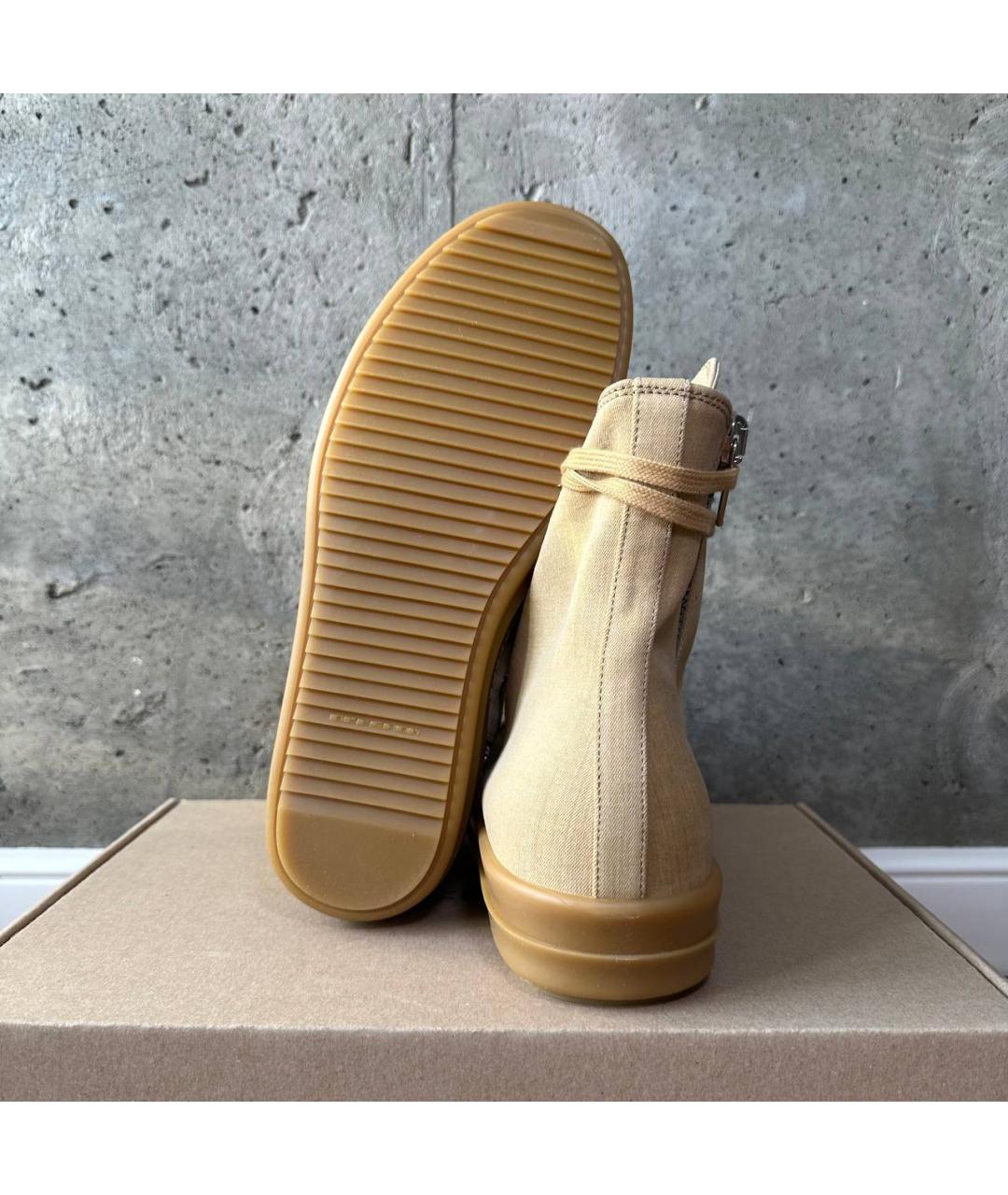 RICK OWENS DRKSHDW Бежевые текстильные высокие кроссовки / кеды, фото 4