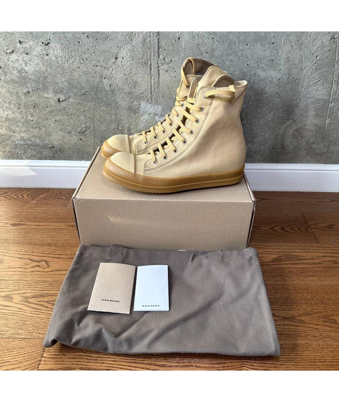 RICK OWENS DRKSHDW Бежевые текстильные высокие кроссовки / кеды, фото 5