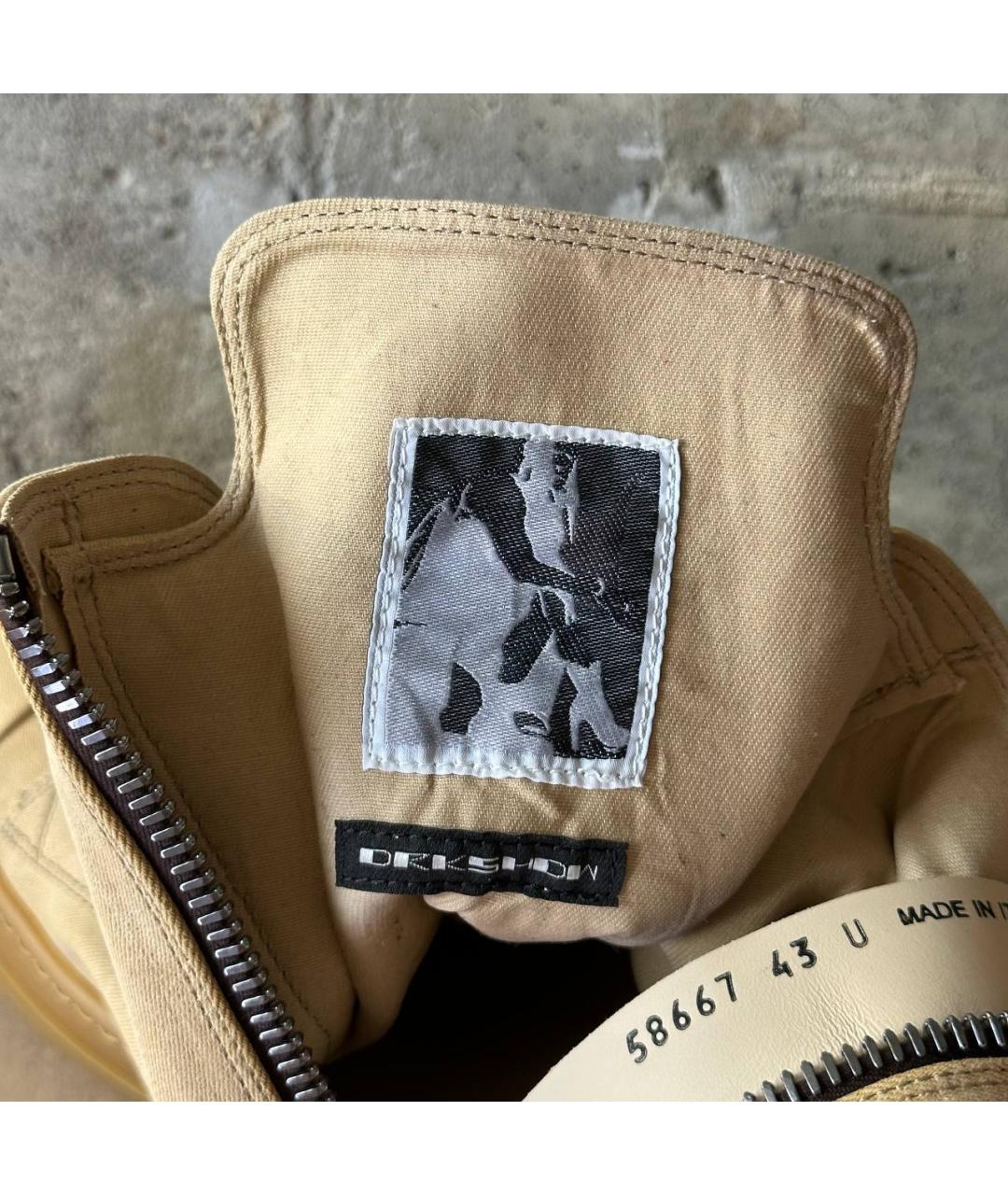 RICK OWENS DRKSHDW Бежевые текстильные высокие кроссовки / кеды, фото 8