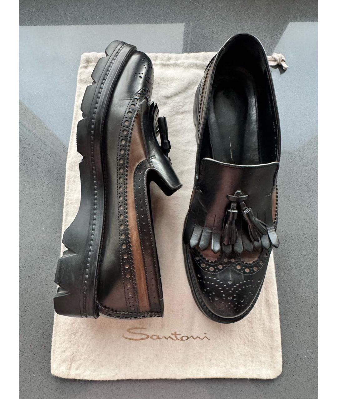 SANTONI Черные кожаные лоферы, фото 9