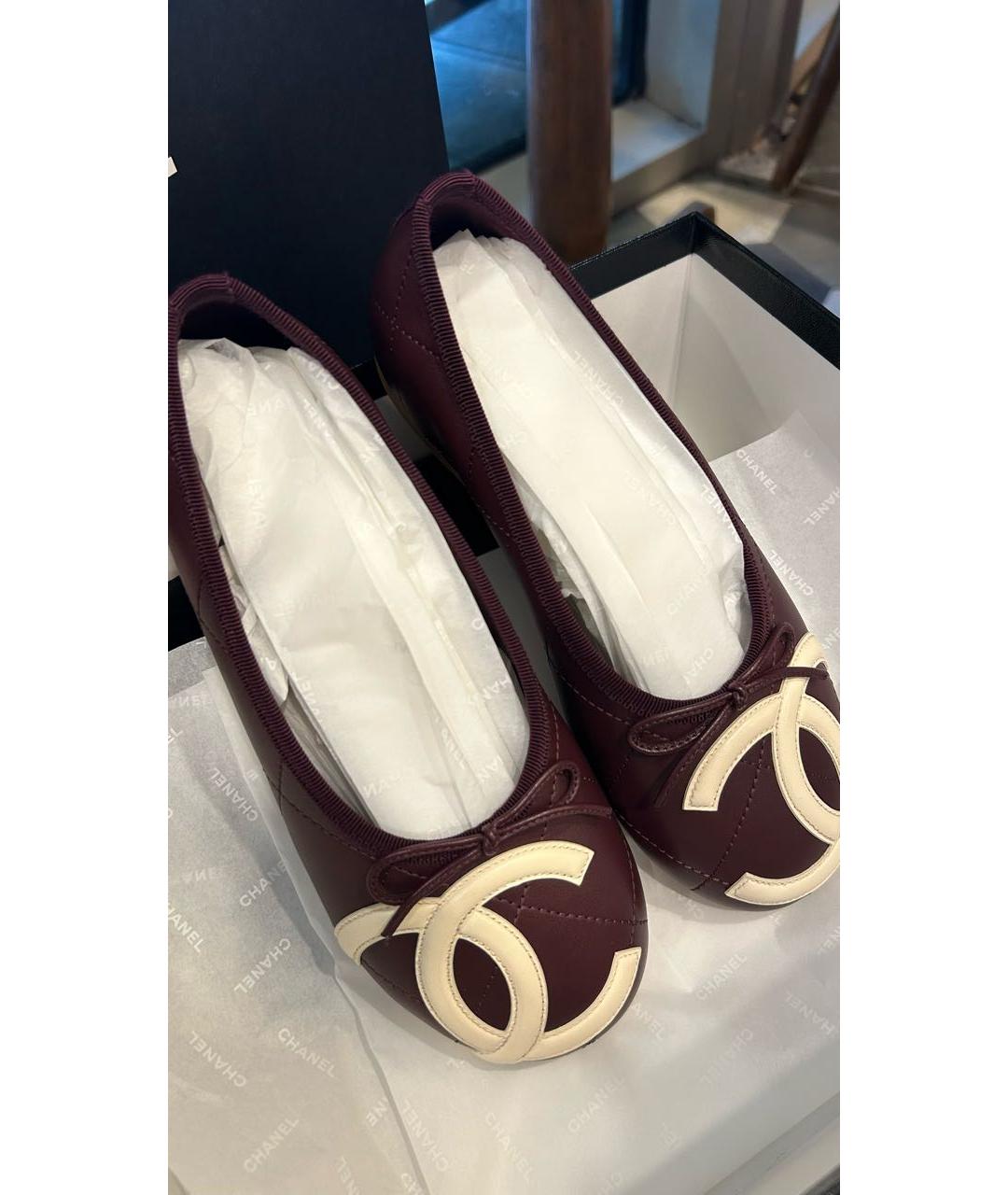 CHANEL Бордовые кожаные балетки, фото 4