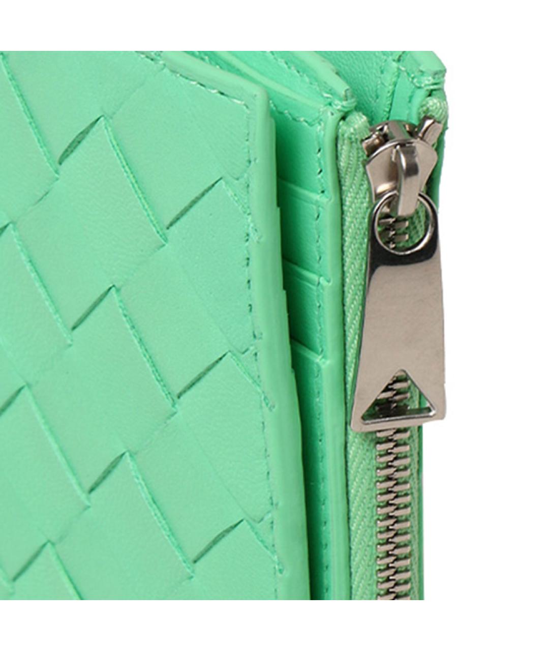 BOTTEGA VENETA Зеленый кожаный кошелек, фото 4